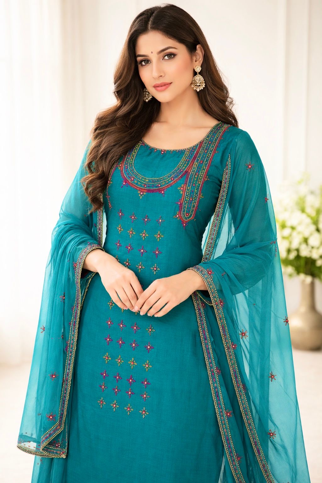 Angrakha Style Gala Balochi Handmade Original Mirror Work Lawn Cotton with Chiffon Dupatta - 3PC Unstitch Dress 👗