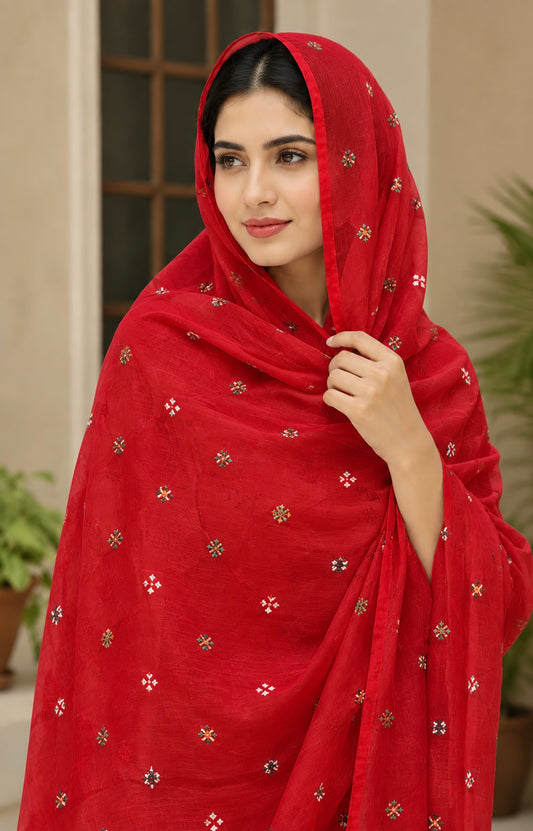 Cross Stitch Flower Booti Embroidered Lightweight Ladies Chaddar | Swiss Lawn Fabric