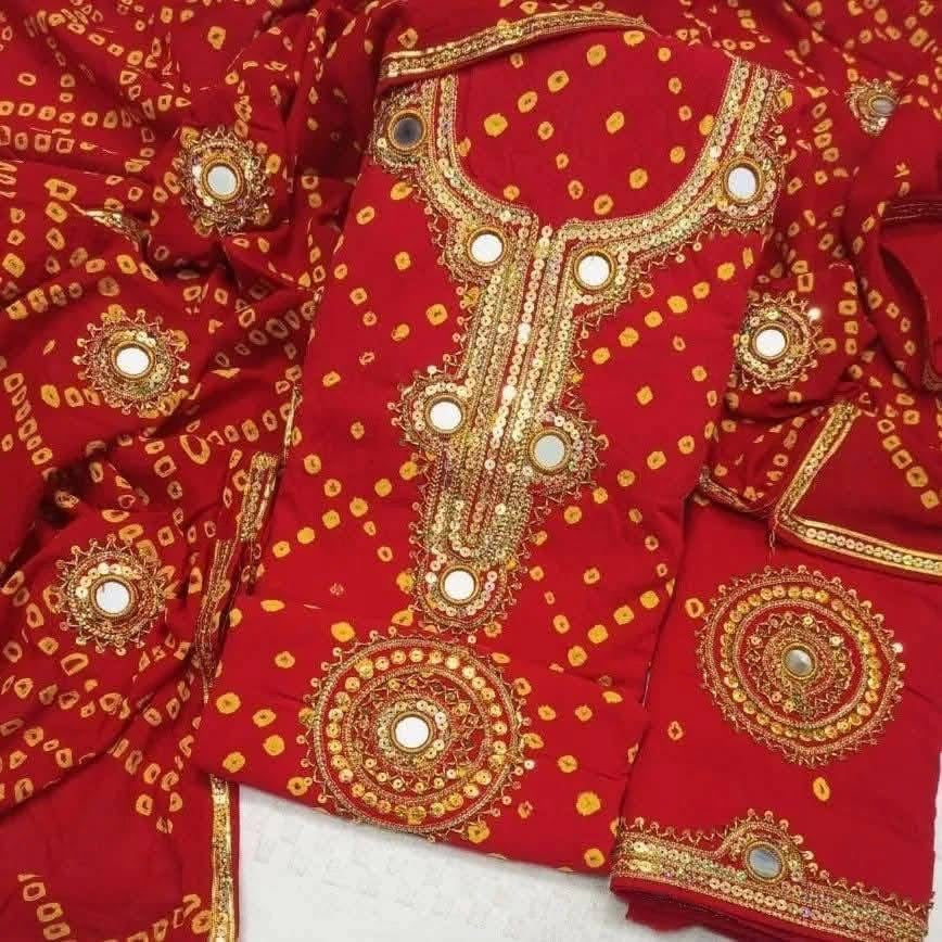 Traditional Gotta Mirror Work Chunri 3-Piece Dress (Handmade – Cotton Fabric)