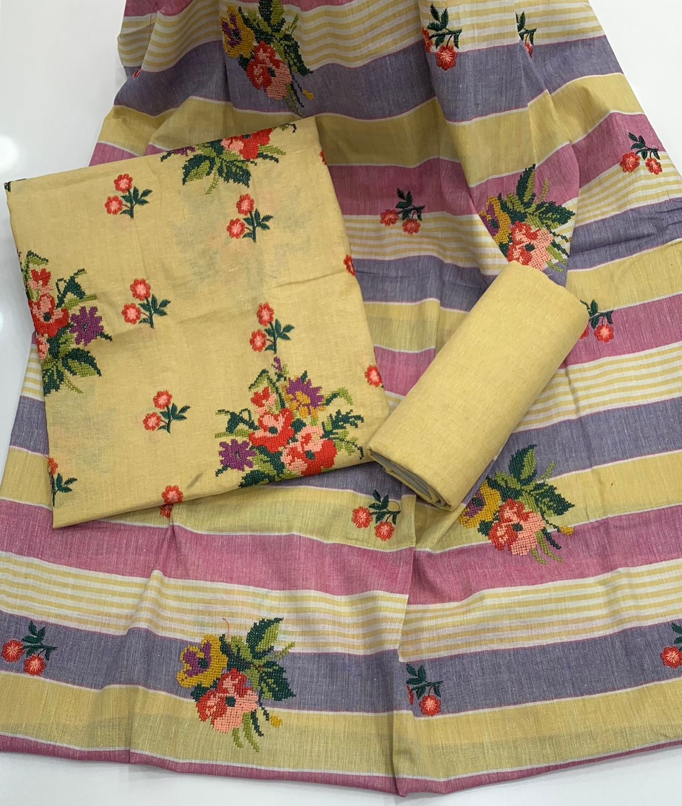 Cross Stitch Embroidery Soft Cotton Khaddar 3pc Dress 👗