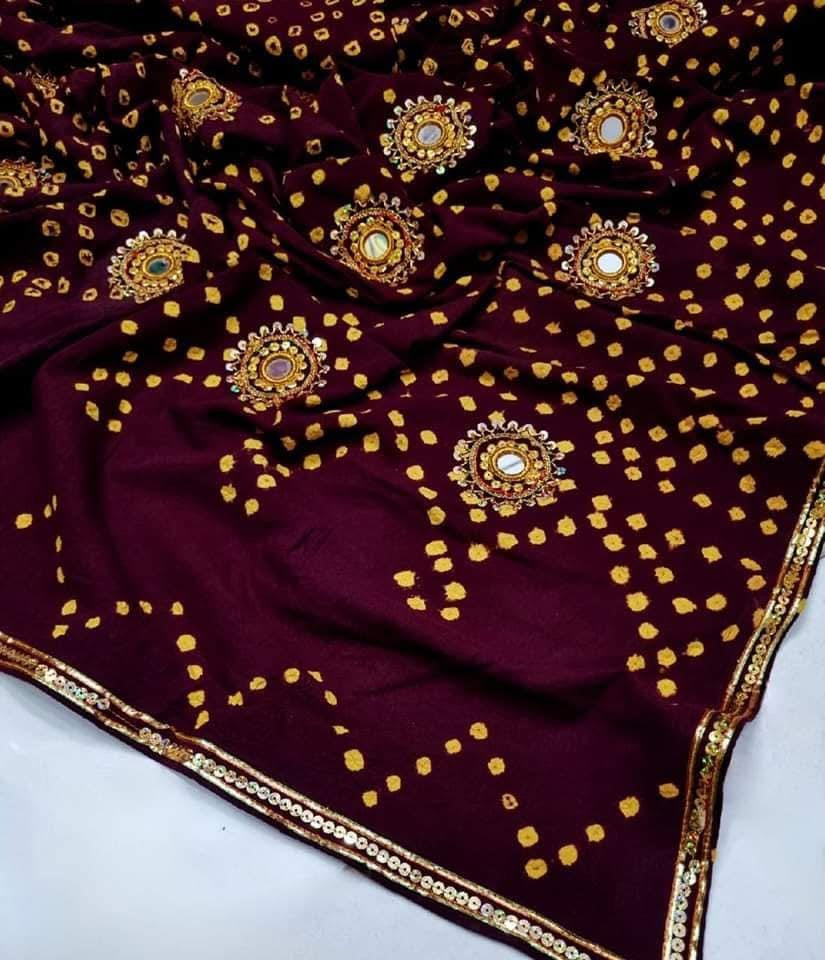 Handmade Cotton Chunri Fabric Mirror Gota Bunches Work Ladies Long Chaddar