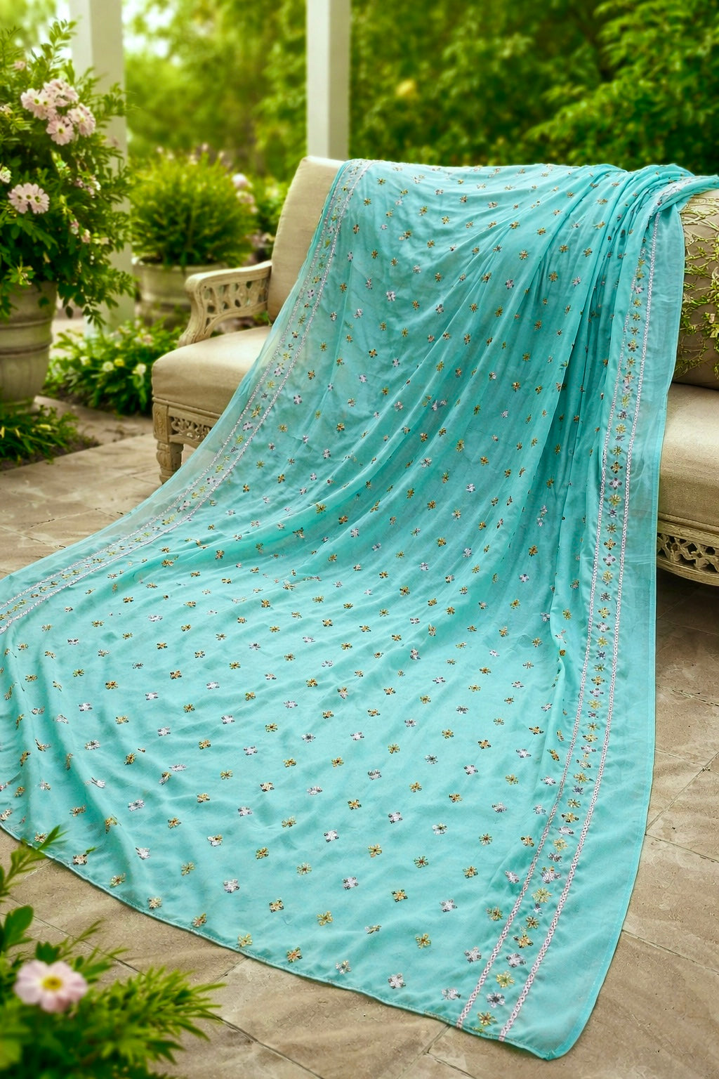 Elegant Swiss Lawn Chadar with All-Over Canvas Boti Embroidery & Two Side Border