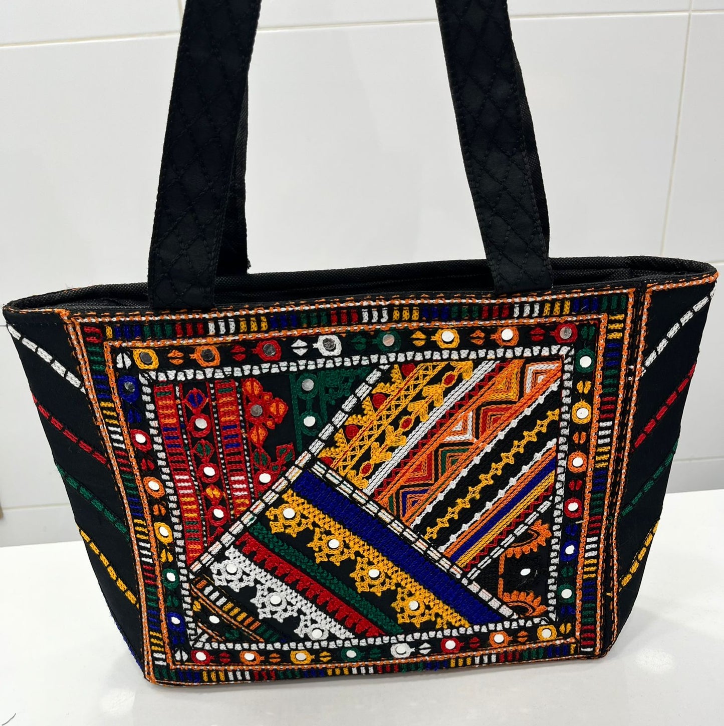 Antique Style Machine Embroidered Tokri Bag