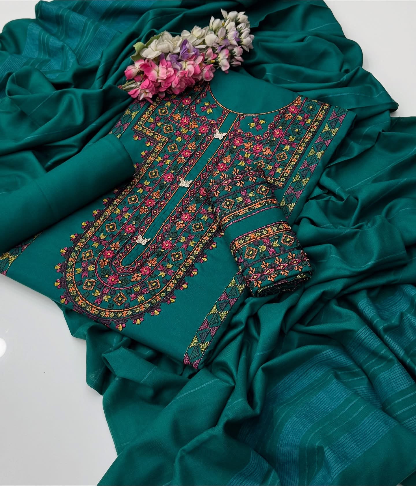 Balochi Multi Embroidered Dhanak Winter Dress – 3 Piece Suit