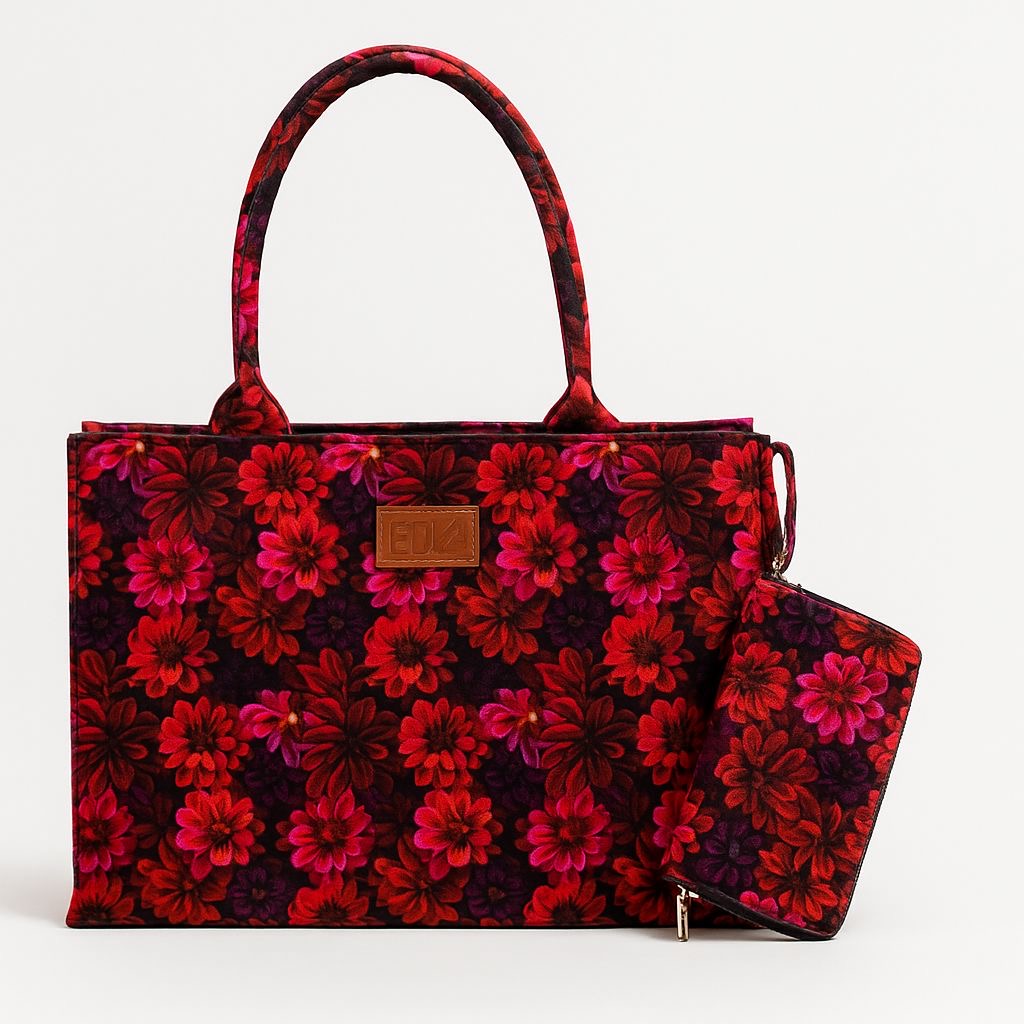 Floral Canvas Tote Bag with Matching Clutch – Premium Everyday Carry