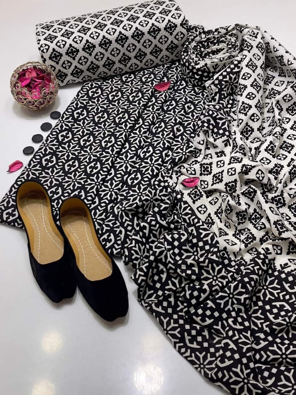 Ajrak Block Print 3 Piece Dress – Soft Winter Cotton Fabric