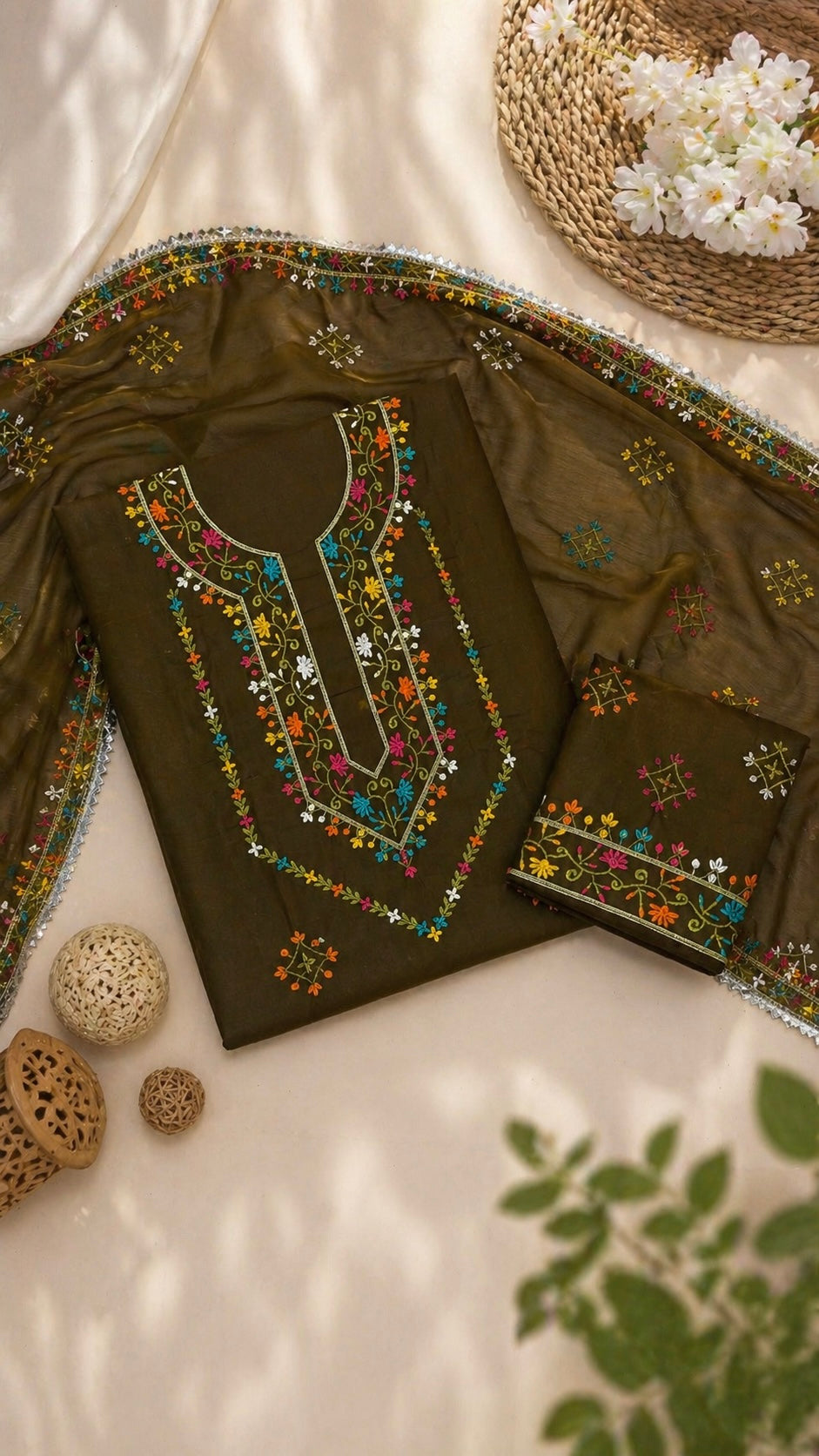 Elegant Multicolor Embroidered Lawn Cotton with Chiffon Dupatta Traditional Design - Unstitch 3PC Dress 👗
