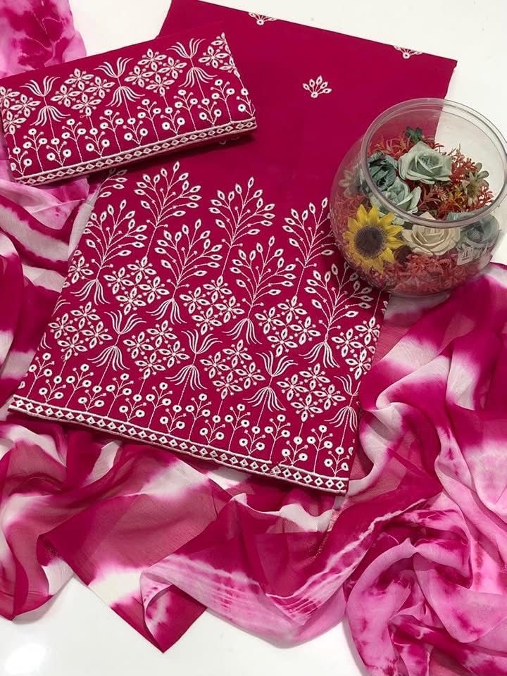 Soft Cotton Bouring Daman Embroidery Work 3pc Dress 👗