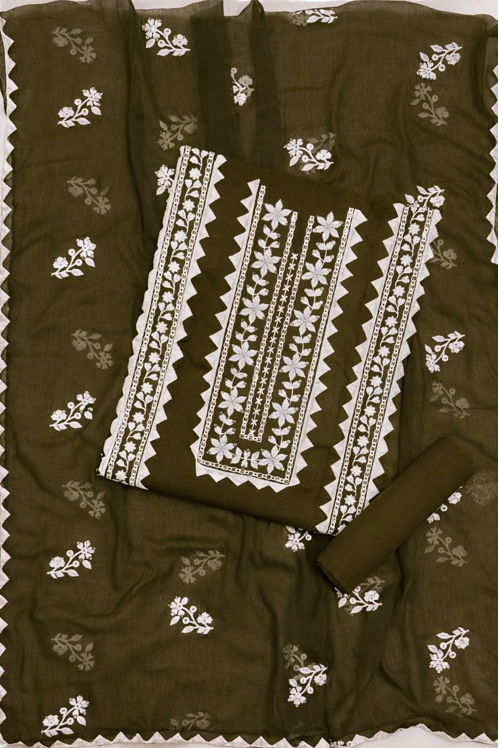 Elegant Handmade Applic Work Embroidery Lawn Cotton with Chiffon Dupatta - Unstitch 3PC Dress 👗