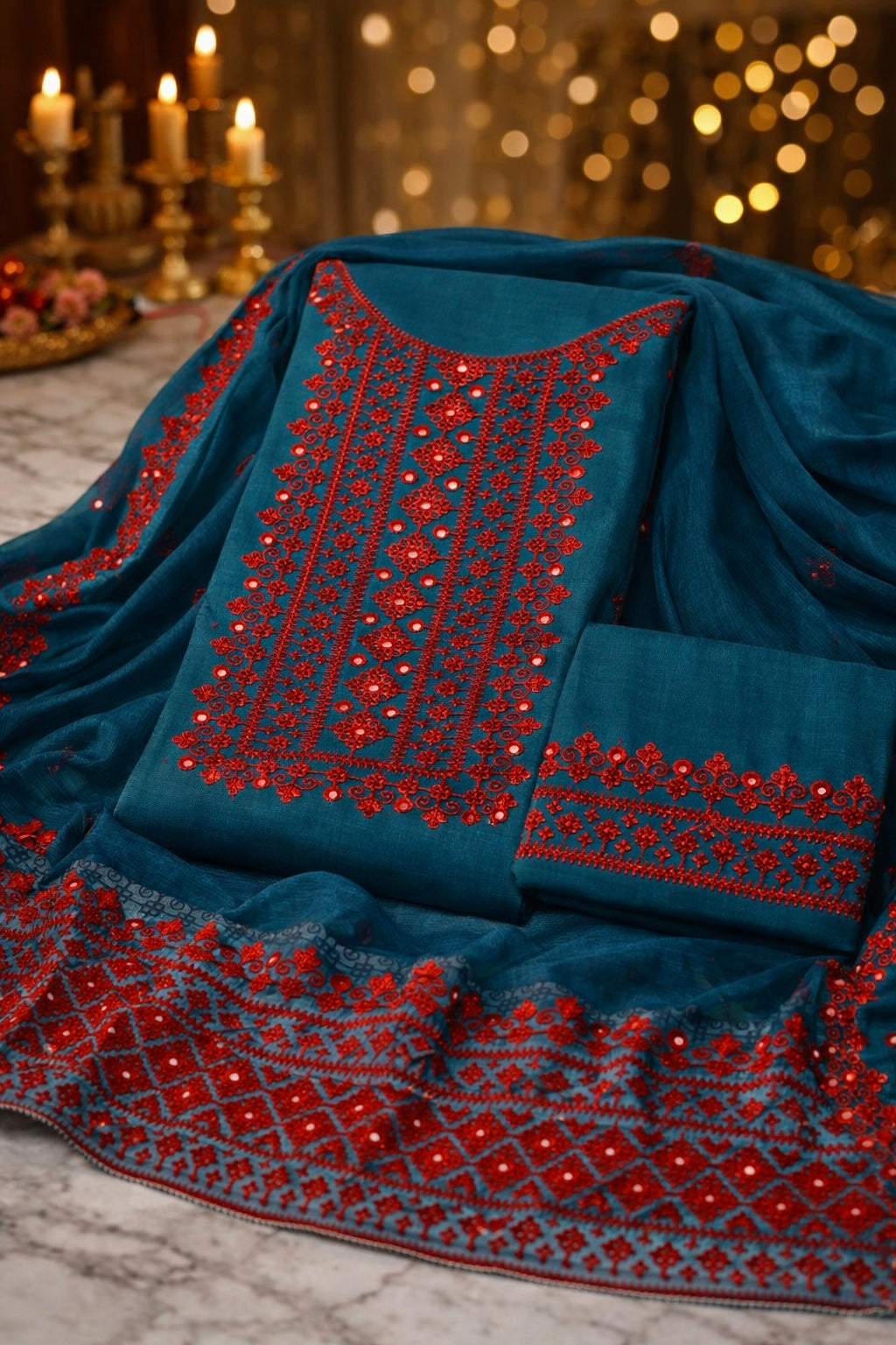 Hurmucha Machine Work & Sitara Foil Detailing Embroidered Lawn Cotton with Chiffon Dupatta – 3PC Unstitch Dress 👗