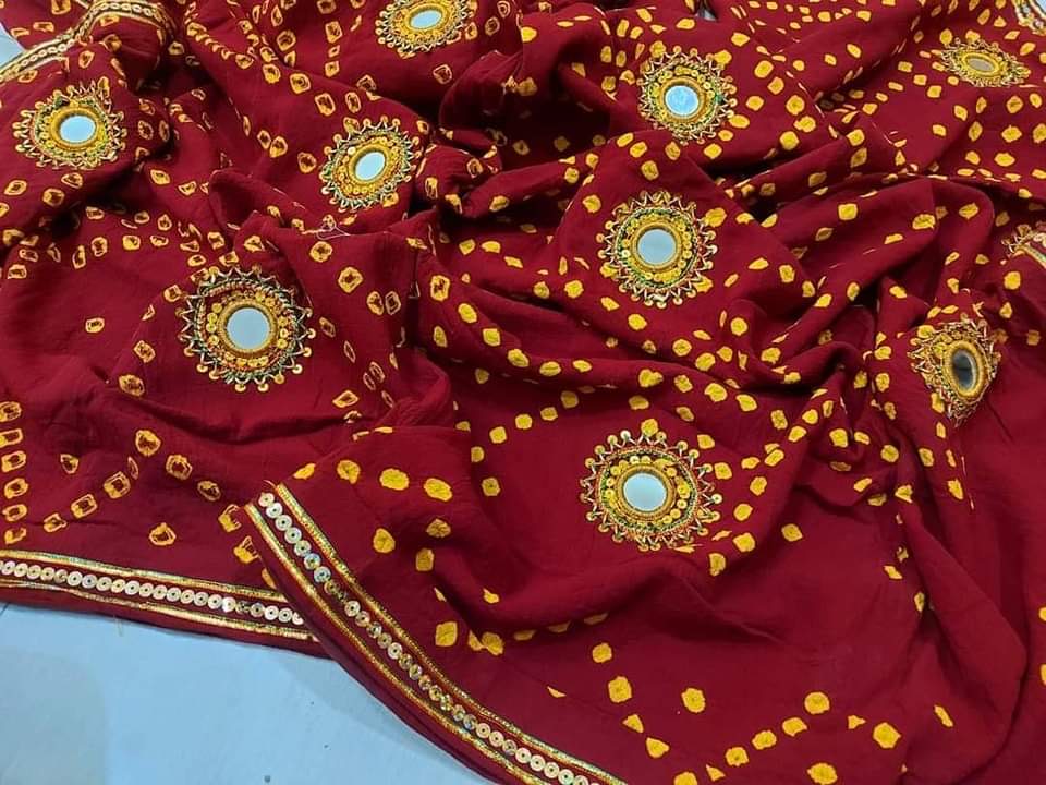 Handmade Cotton Chunri Fabric Mirror Gota Bunches Work Ladies Long Chaddar
