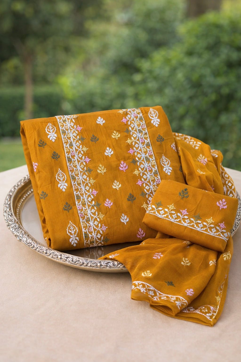 Cross Stitch Sequence Sitara Embroidery Panel Work With Chiffon Dupatta – 3PC Unstitch Dress