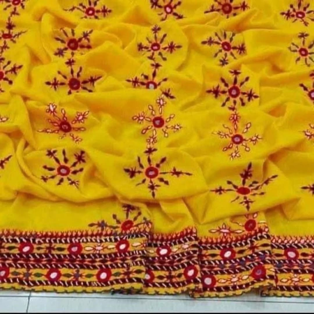 Handmade Traditional Balochi Chadar – Swiss Voile with Original Mirror Work & Double Border (All Four Sides)