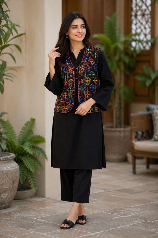 Thick Thread Sitara Embroidered Koti – Standard Size (Unisex)