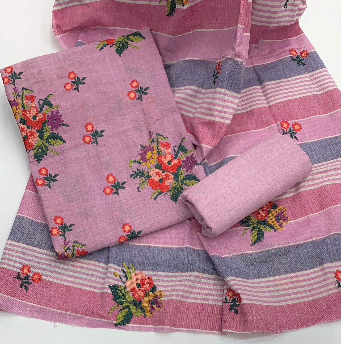Cross Stitch Embroidery Soft Cotton Khaddar 3pc Dress 👗