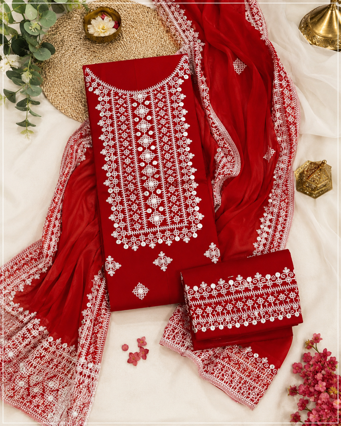Hurmucha Machine Work & Sitara Foil Detailing Embroidered Lawn Cotton with Chiffon Dupatta – 3PC Unstitch Dress 👗