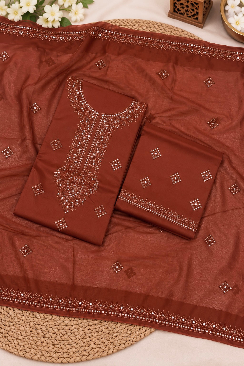 Luxury 3MM Sitara Gala Heavy Chak Daman Soft Cotton with Chiffon Dupatta | 3PC Unstitched Dress 👗