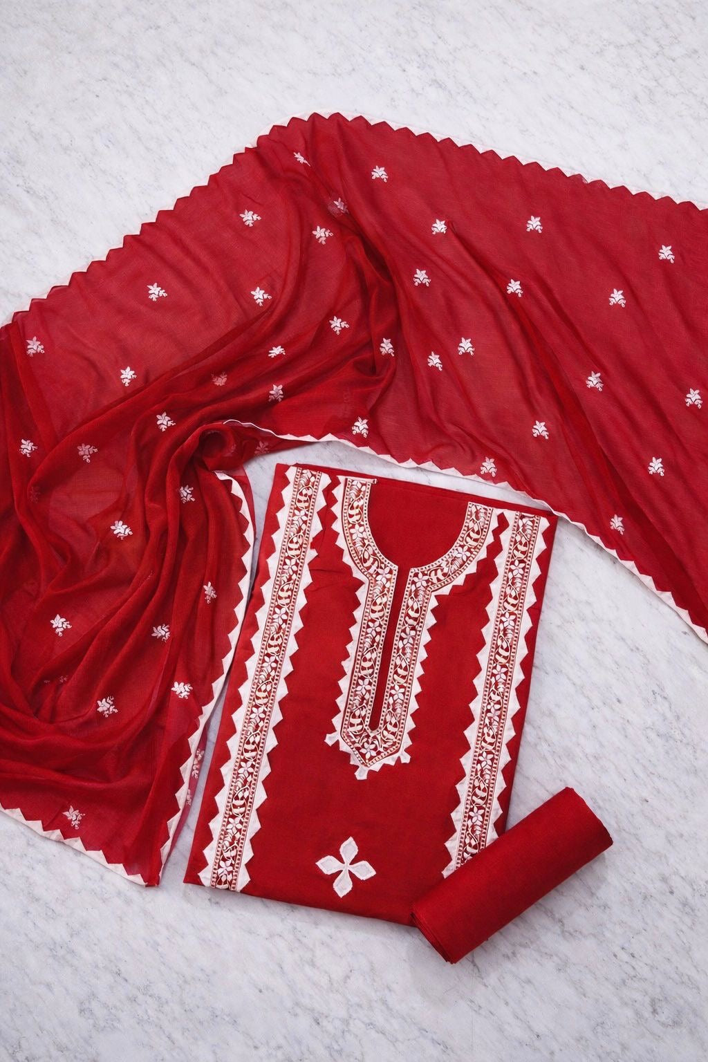 Handmade Applique & Machine Embroidered Lawn Suit with Chiffon Dupatta – 3 Piece Unstitched