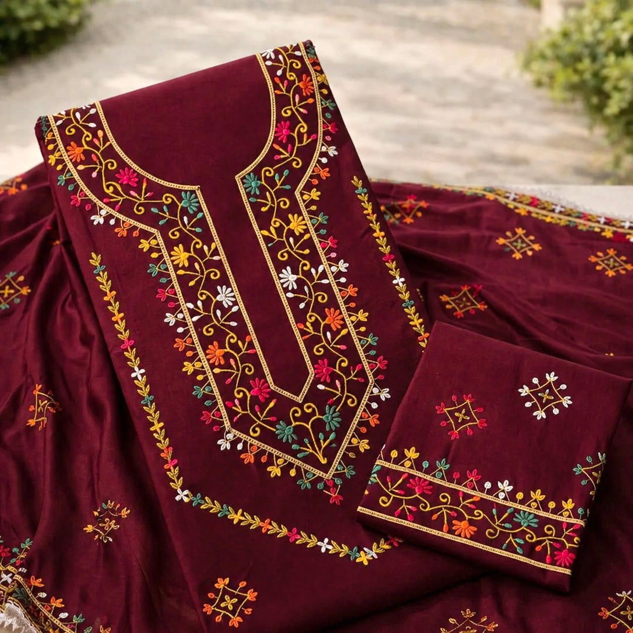 Elegant Multicolor Embroidered Lawn Cotton with Chiffon Dupatta Traditional Design - Unstitch 3PC Dress 👗
