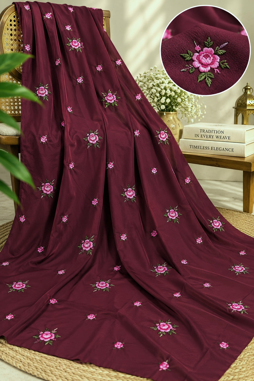 Cross Stitch Gulab Embroidered Ladies Long Chadder
