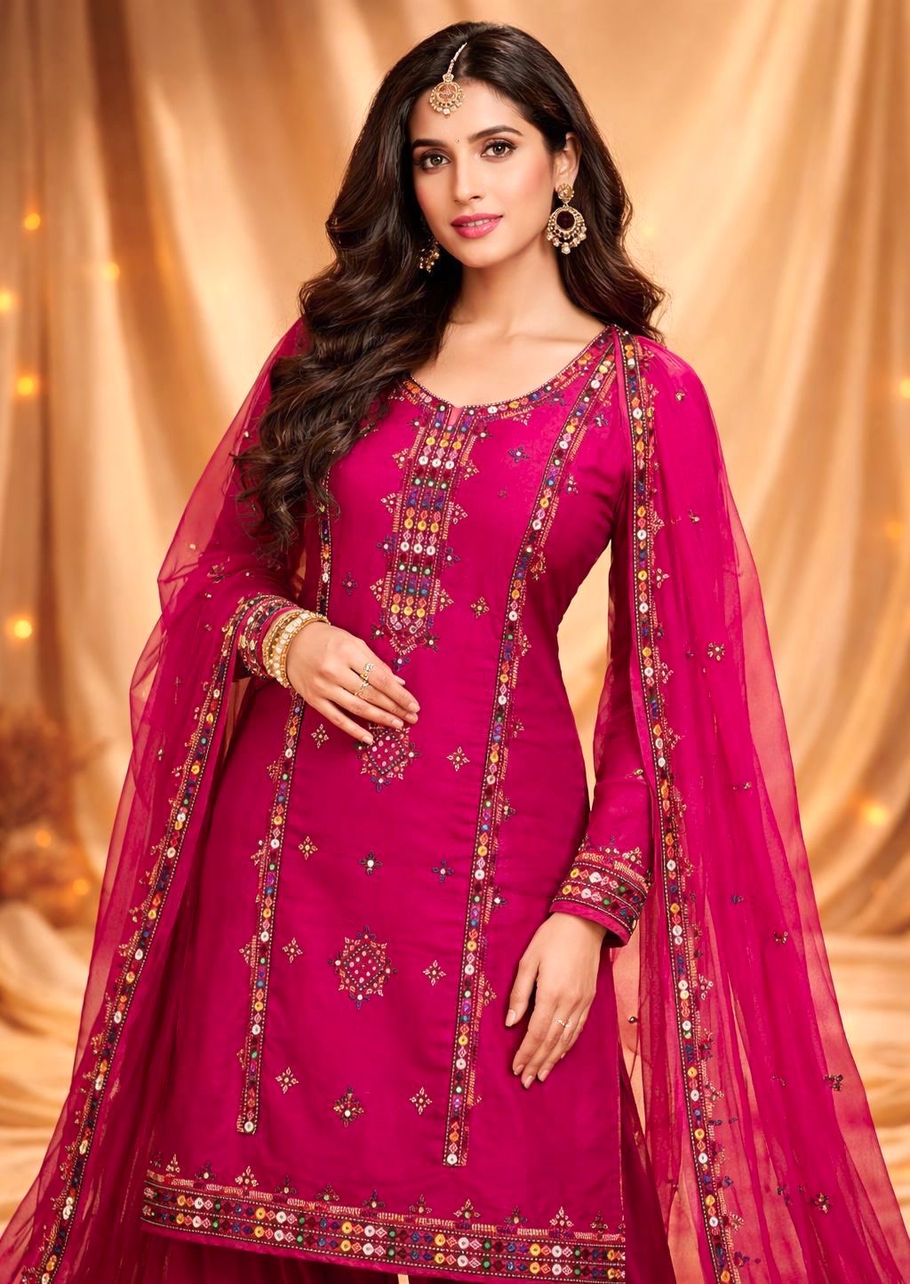 Balochi Gala Bail Daman 9MM Sitara Thick Thread Embroidered Lawn Cotton with Chiffon Dupatta - 3PC Unstitch Dress 👗