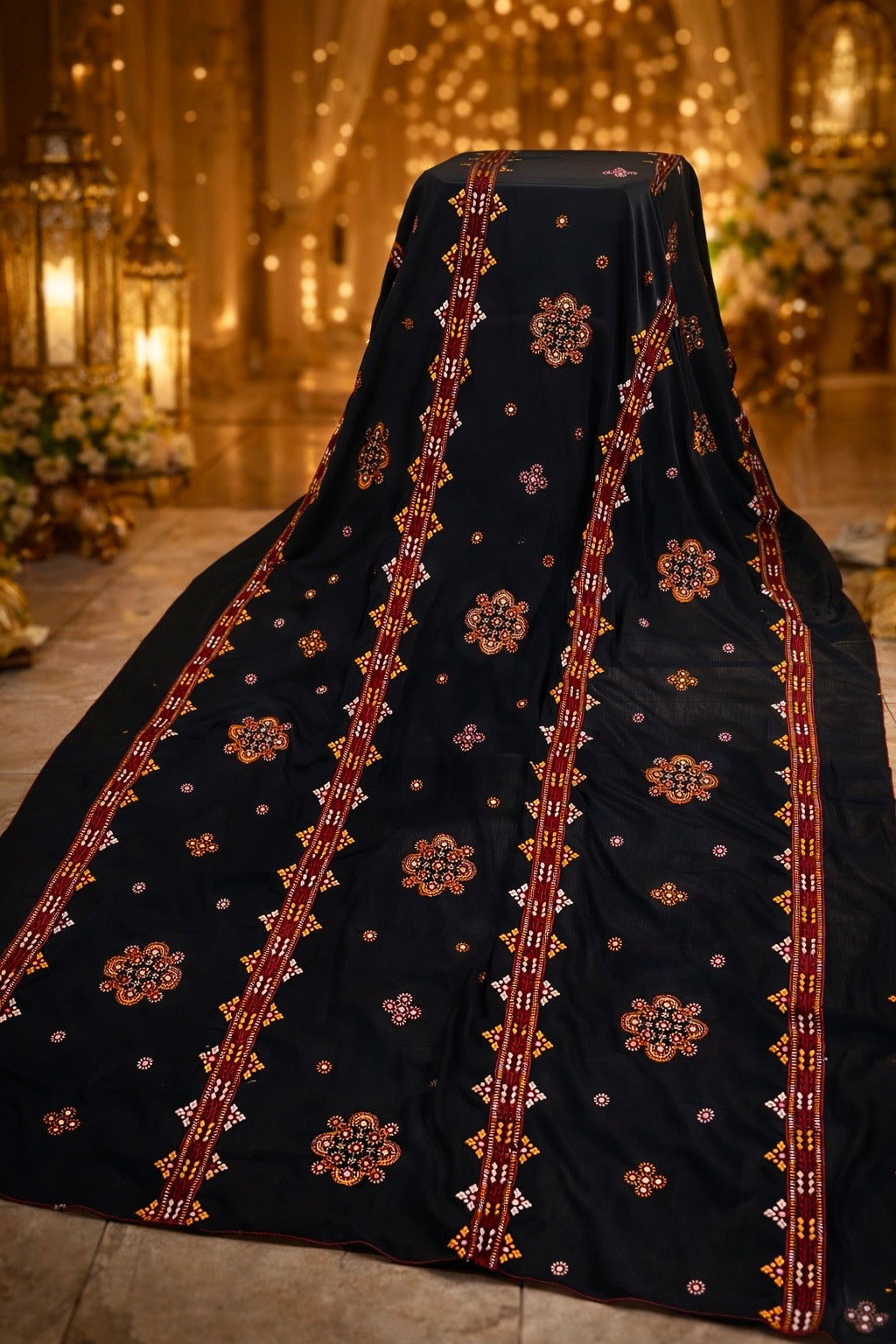 Luxury Embroidered China Georgette Fabric with 9mm Sitara Thick Thread Embroidery Work Chaddar