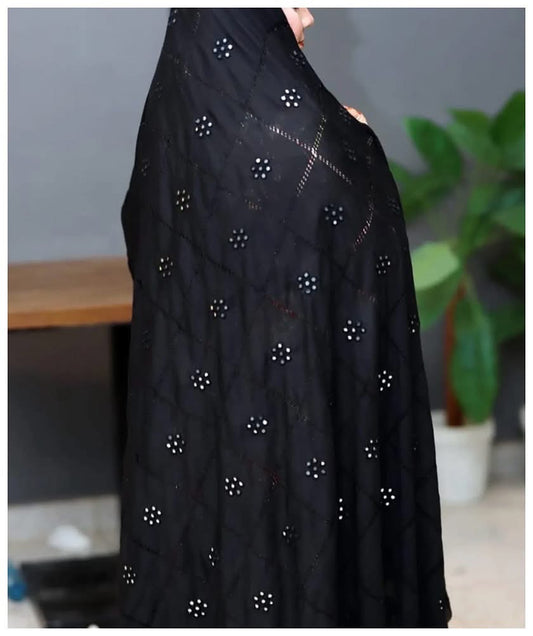 Premium Black Swiss Lawn Chadar with Pure Handmade Original Mirror Work