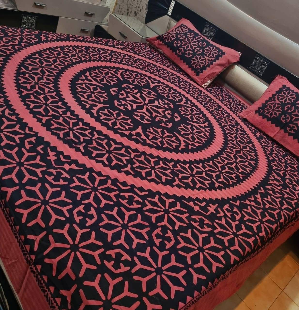 Applic Block Print Double Bed Bedsheets
