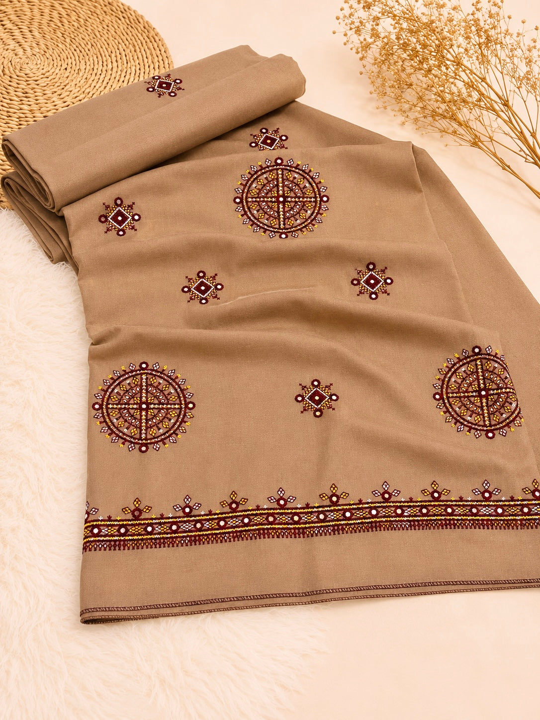 Balochi Thick Thread Sitara Bunches Embroidery Work Chader | Swiss Lawn Fabric