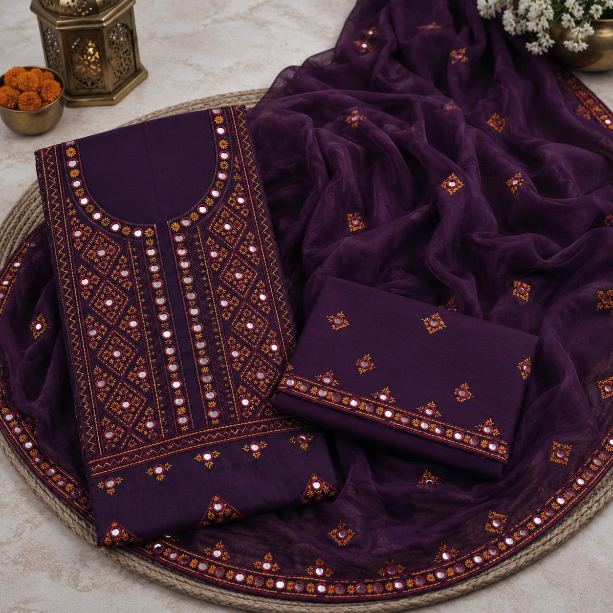 Balochi Style Thick Thread 9MM Sitara Embroidered Lawn Cotton with Chiffon Dupatta - 3PC Unstitch Dress 👗