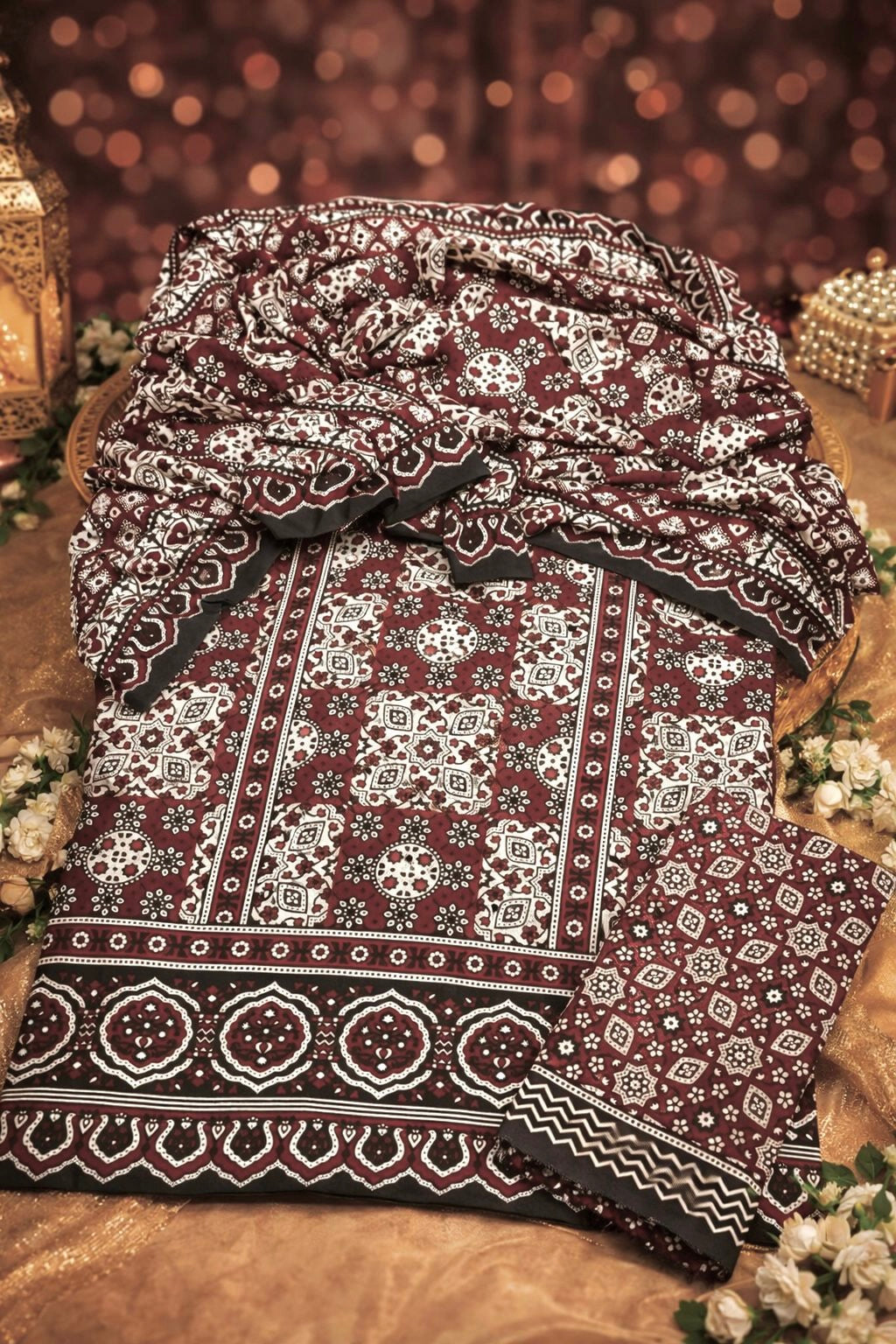 Ajrak Print Premium Lawn Cotton 3-Piece Unstitched Dress 👗