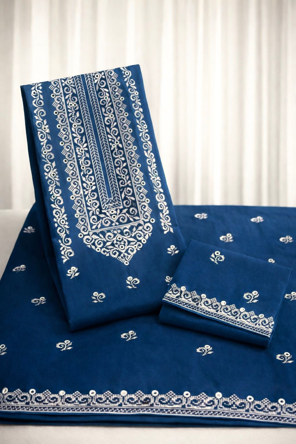 9mm Sitara Canvas Embroidery Soft Cotton Fabric – 3PC Unstitch Dress 👗