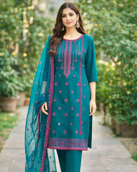 3MM Sequence Sitara Gala with Panel Daman Embroidered Lawn Cotton with Chiffon Dupatta - 3PC Unstitch Dress 👗
