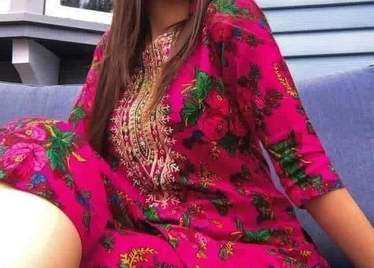 Winter 2-Piece Acrylic Marina Floral Print Suit with Zari Mirror Work