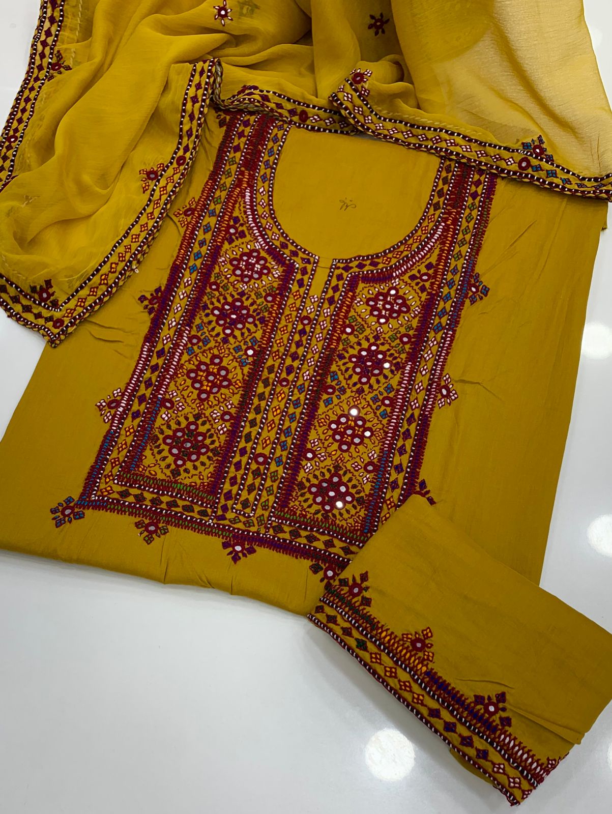Balochi Handcrafted 3-Piece Suit with Original Mirror Work – Soft Cotton & Chiffon Dupatta