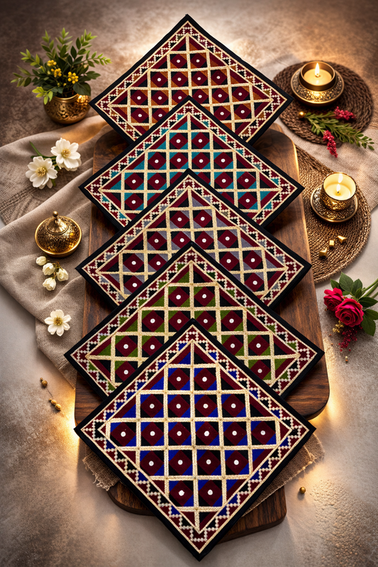 Traditional Embroidered Cushion Cover Set (5 Pieces) – 16x16 Inches