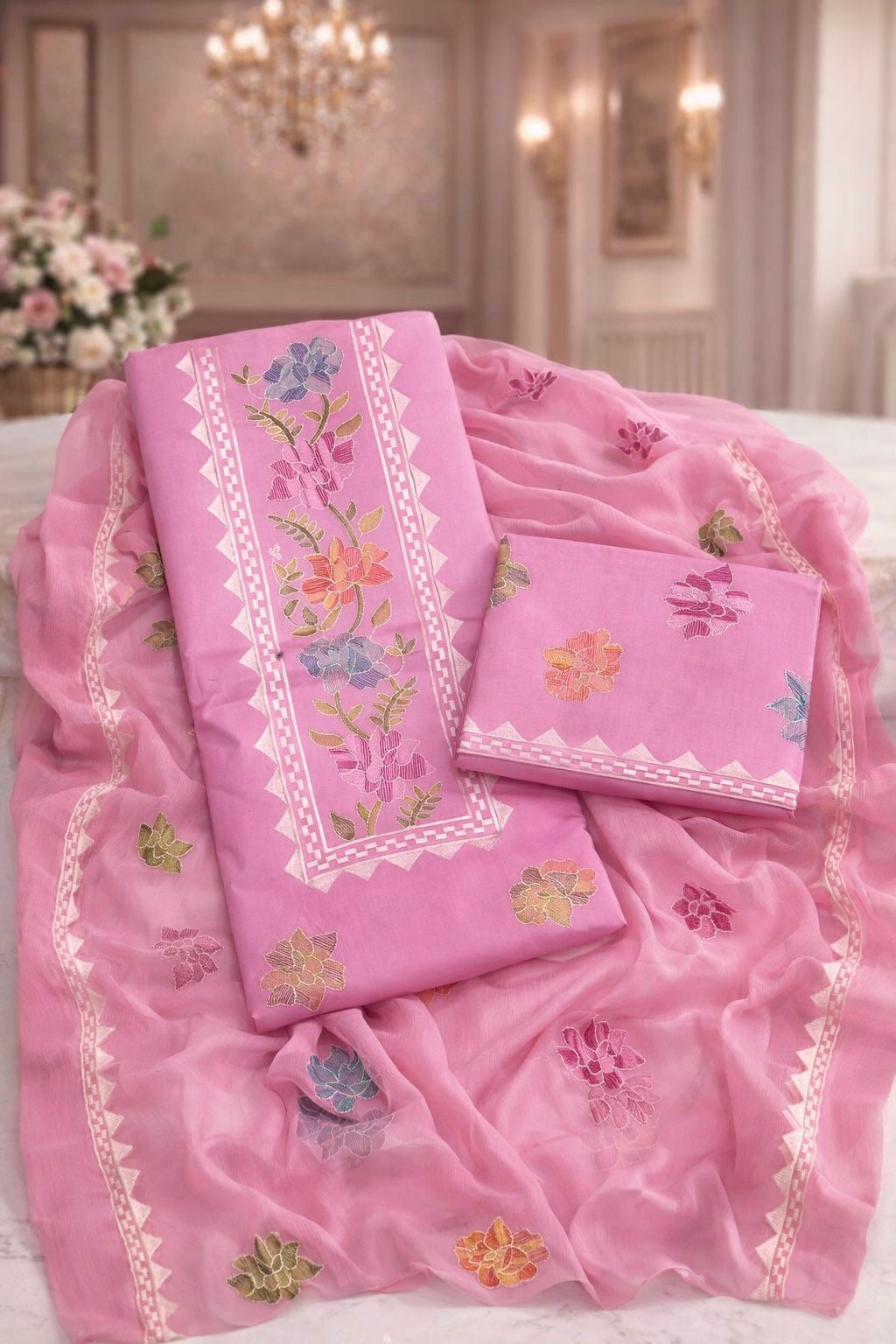 Computer Applic Floral Embroidered Unstitched 3PC Dress