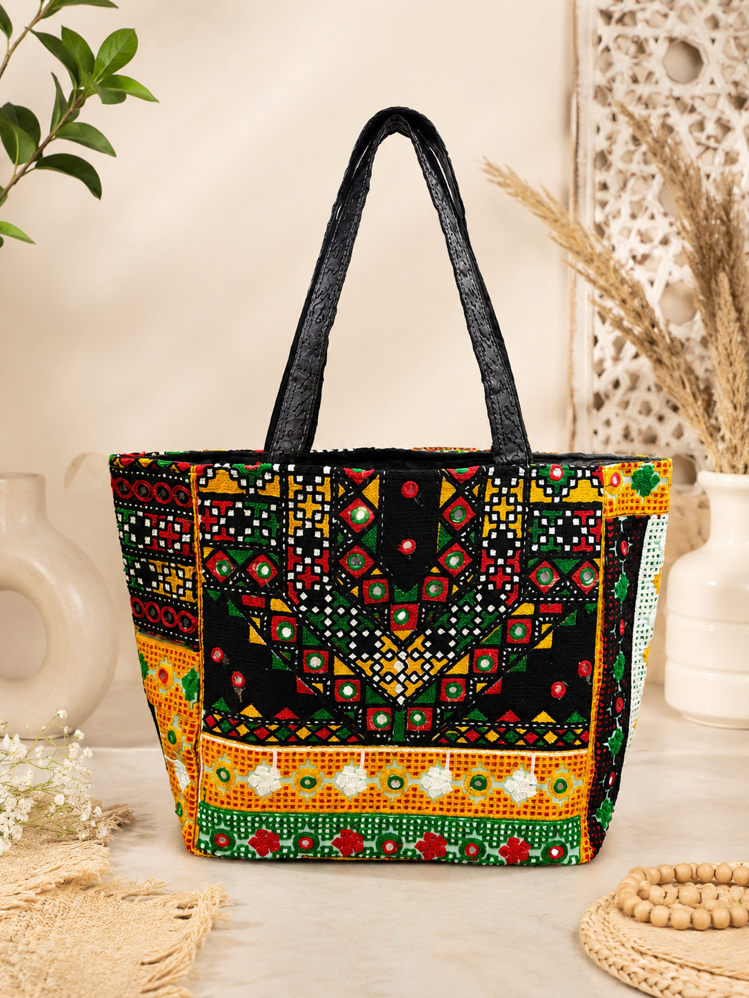 Multi Heavy Ari Overall Embroidery Big Size Traditional Tokri Handbag