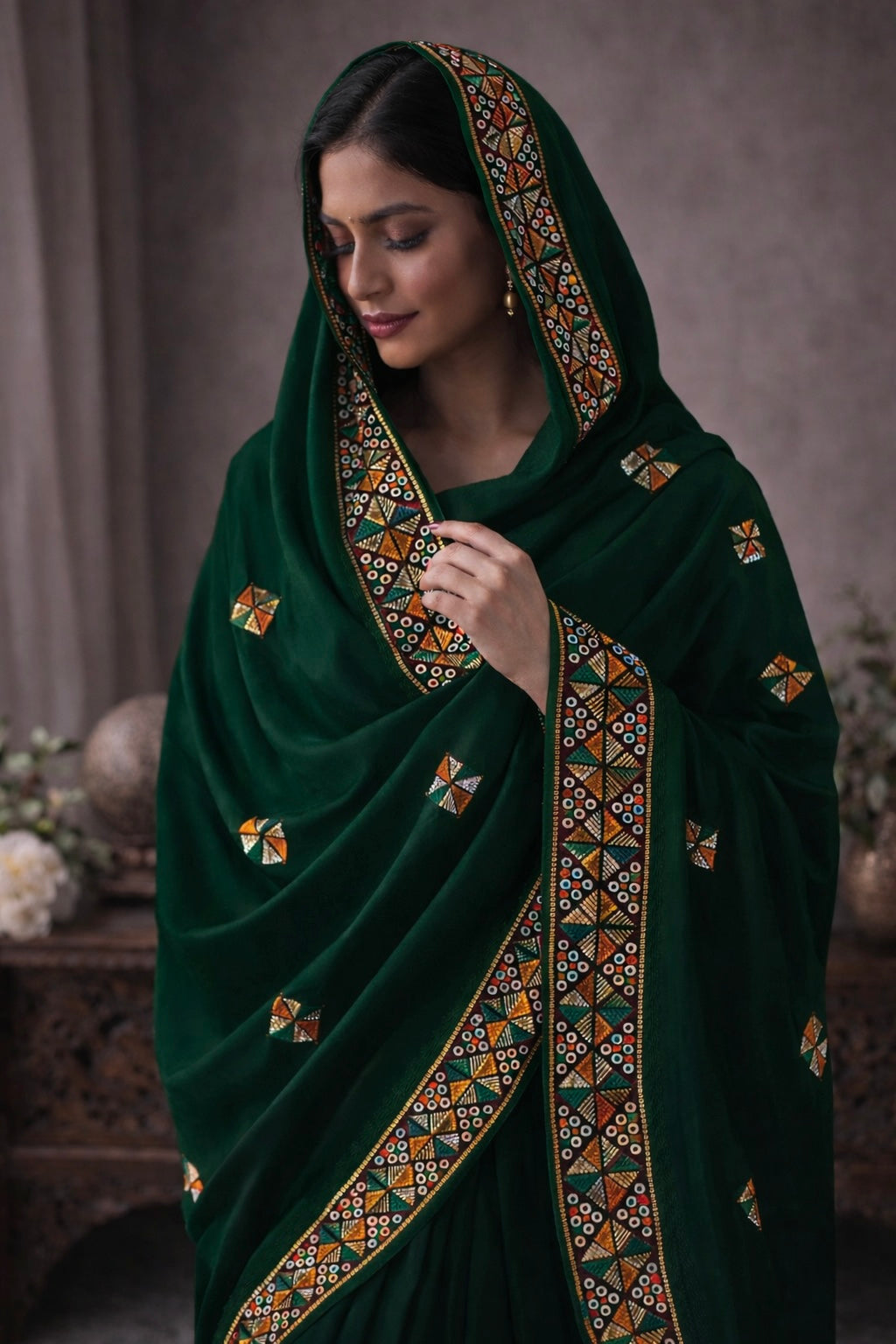 Swiss Voile Embroidered Chadar with 3mm Sequin Work