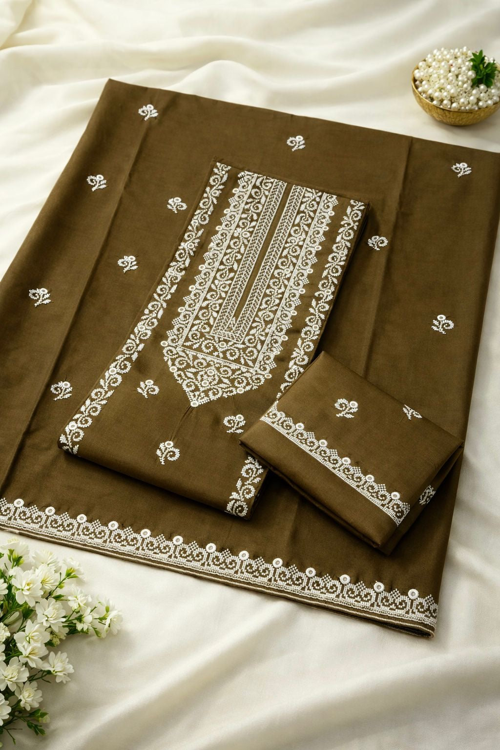 9mm Sitara Canvas Embroidery Soft Cotton Fabric – 3PC Unstitch Dress 👗