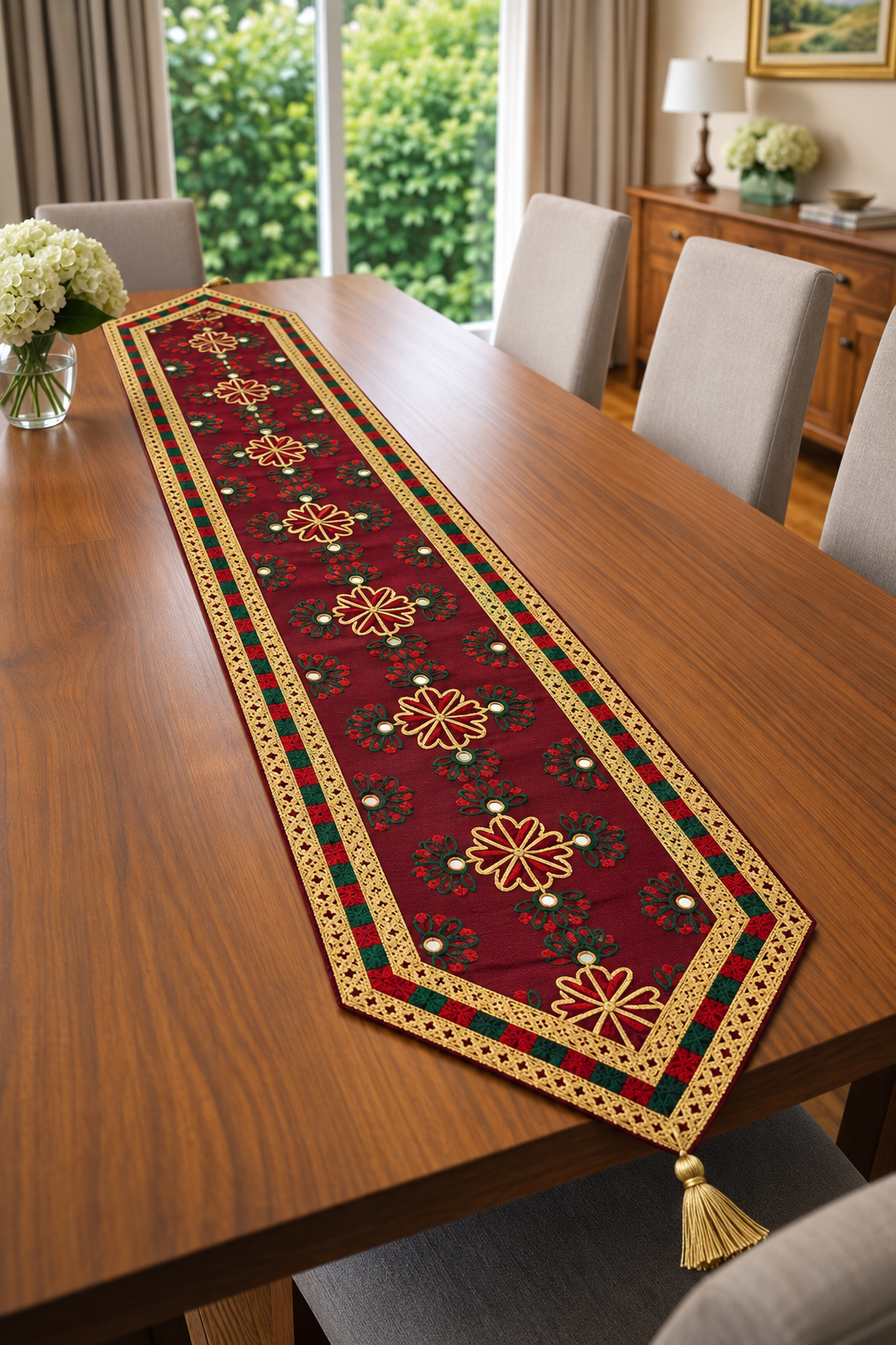 Traditional Embroidered Table Long Runner (5.5ft length 1ft Width)