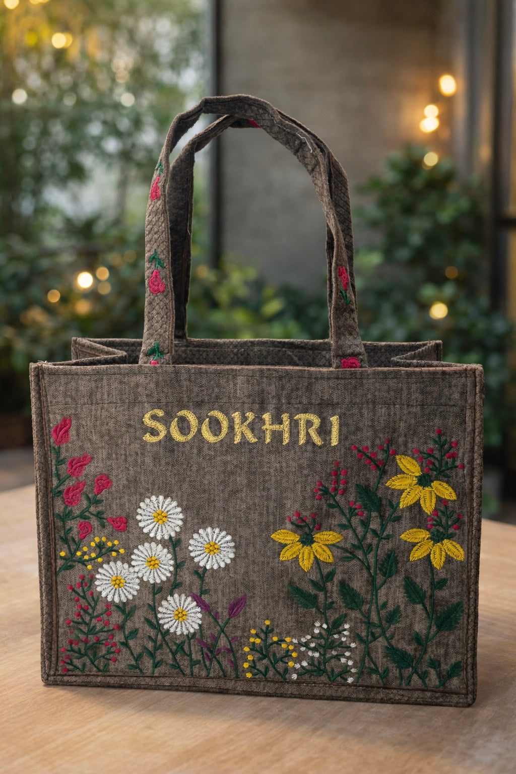 Sookhri Floral Embroidered Black Handbag – Soft Velvet Fabric