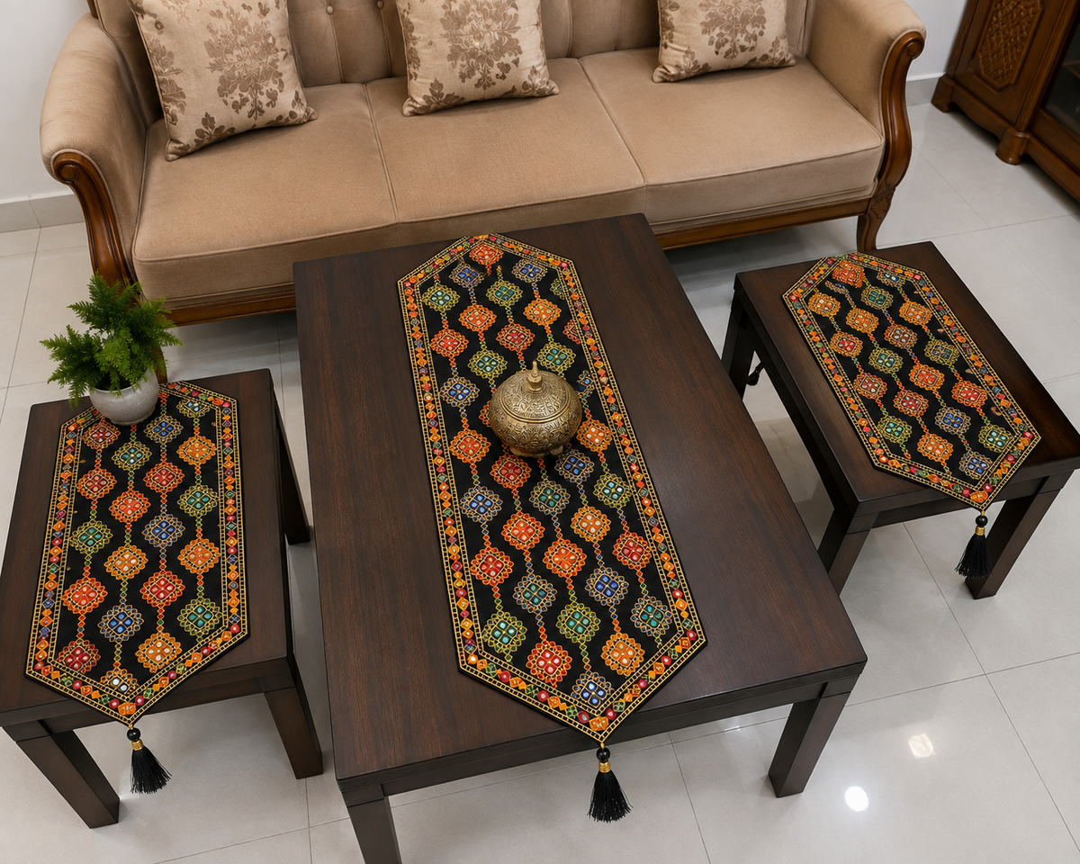 Thick Thread Multi Sitara Embroidered Sofa Table Mats - 3PC set