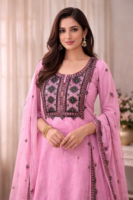 Handmade Balochi Mirror Work Soft Cotton with Chiffon Dupatta – 3 Piece Unstitch Dress 👗