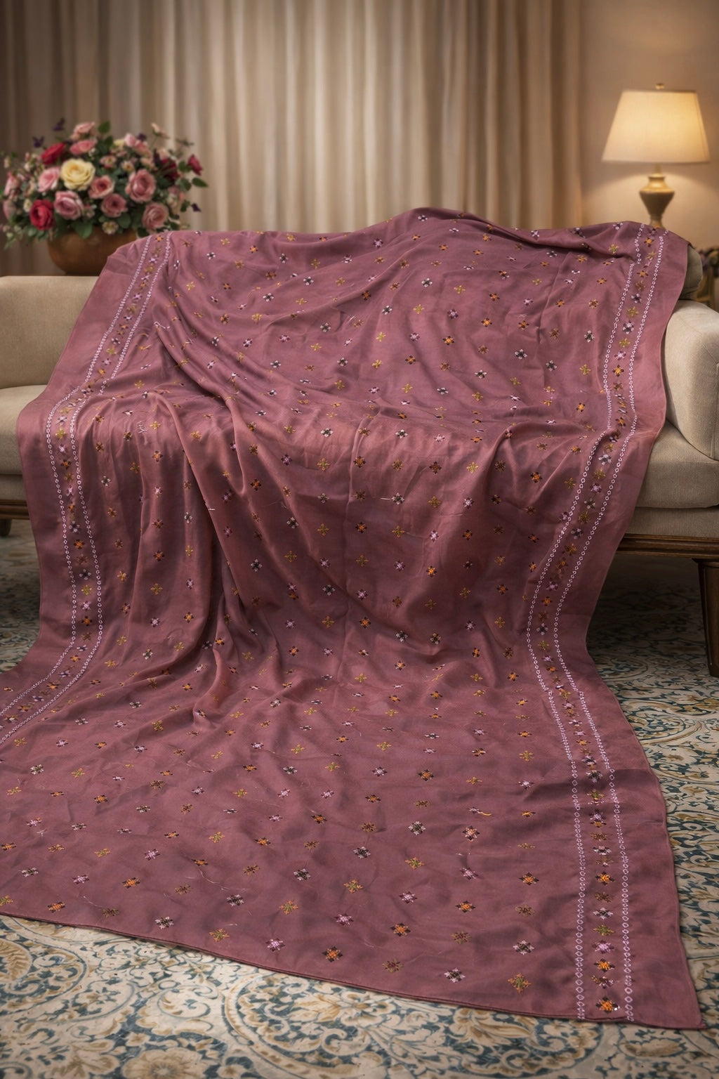 Elegant Swiss Lawn Chadar with All-Over Canvas Boti Embroidery & Two Side Border