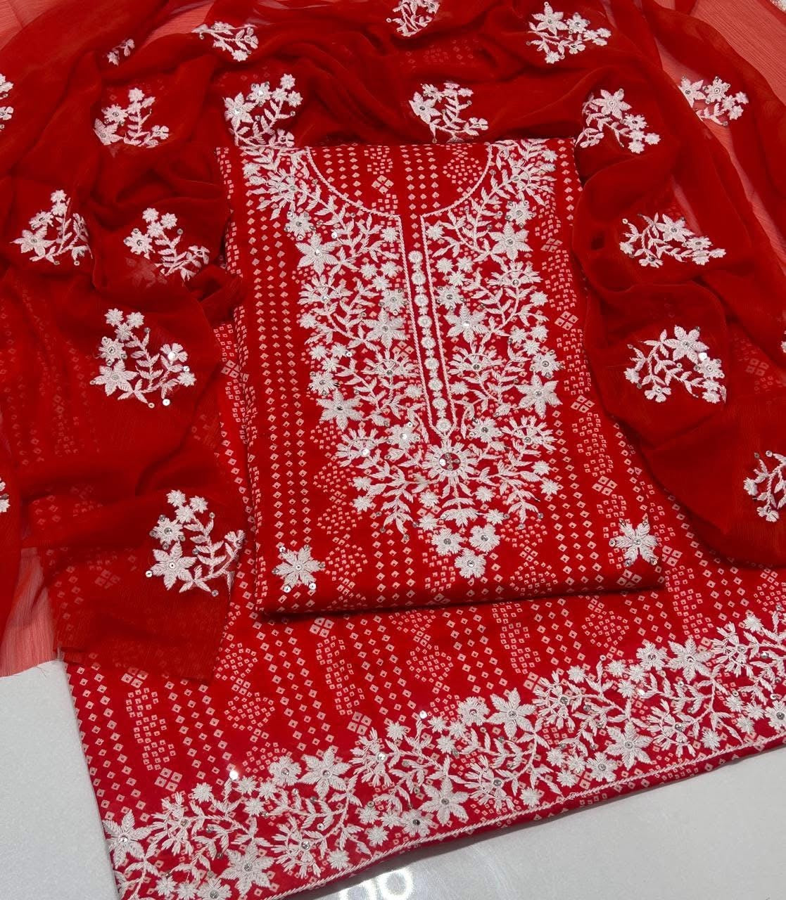 Winter Thick Thread Sequence Sitara Work Embroidery Chunri Marina Fabric 3pc Dress