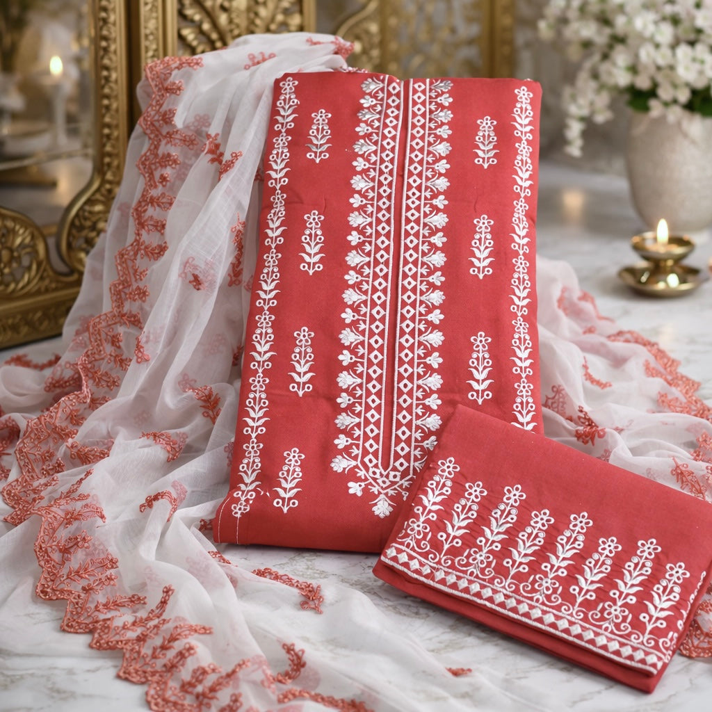 Bouring Chikenkari Embroidered 3pc Dresses 👗