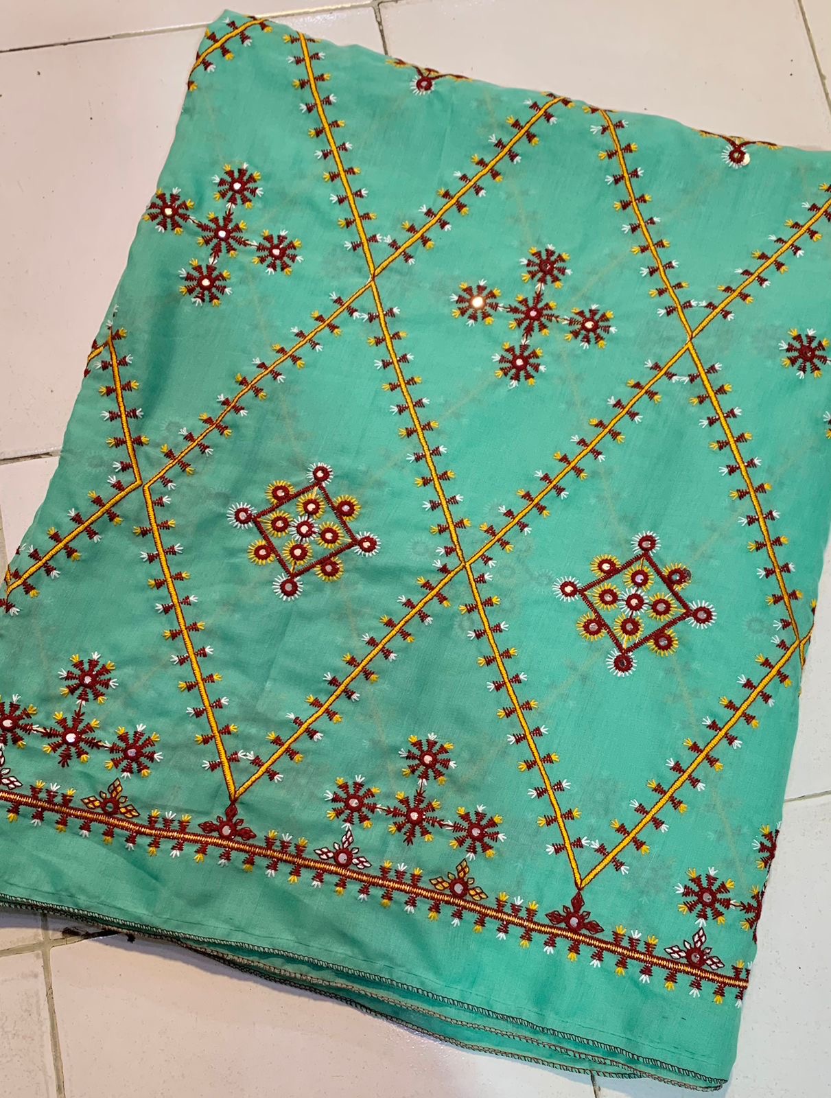 Machine Thick Thread Embroidered Chadar – Full Jaal Sitara Work