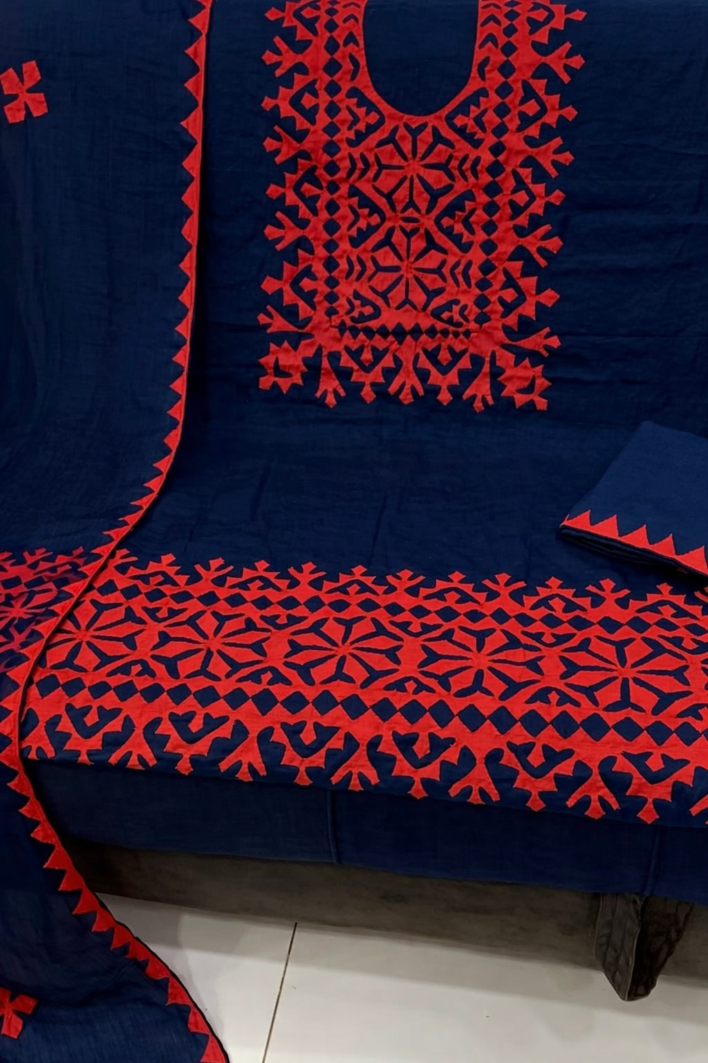 Pure Handmade Applique Work Unstitched 3 Piece Dress