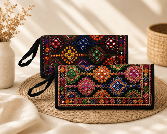 Thick Thread Multi Sitara Embroidered Clutches (Pack of 2)